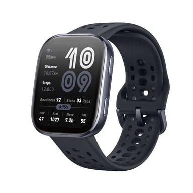 Amazfit Bip 6 smartwatch in black with a square AMOLED display