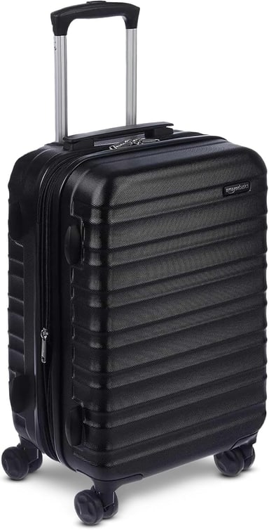 Amazon Basics 21-inch hardside carry-on spinner in black, front view