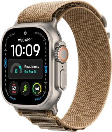 Apple Watch Ultra 4 natural titanium with tan Alpine Loop band