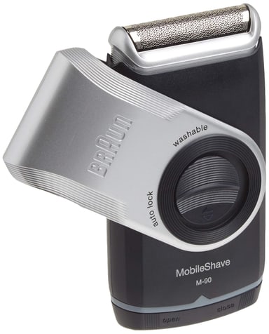 Braun M90 MobileShave battery-powered travel shaver with its twist cap open