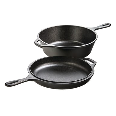 Lodge 3.2 Quart Cast Iron Combo Cooker, deep pot and skillet lid side by side