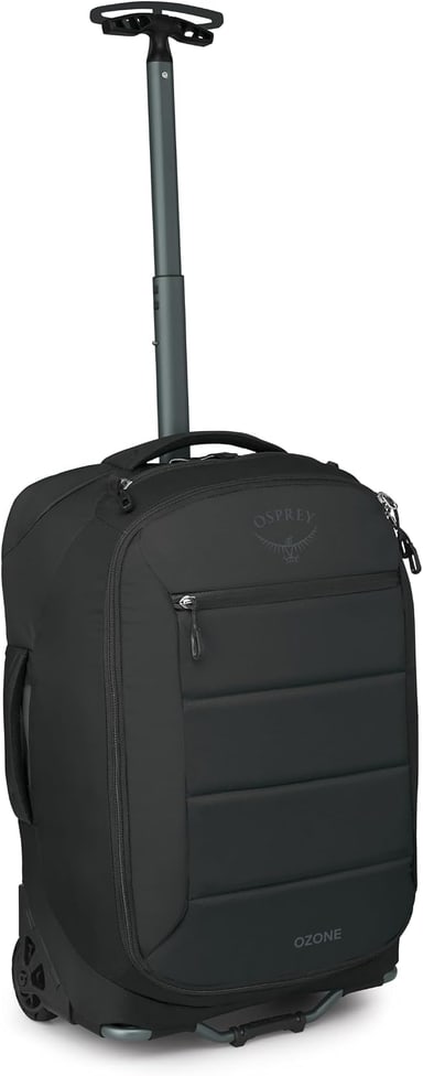 Osprey Ozone 2-Wheel Carry-On 40L in black with the handle extended