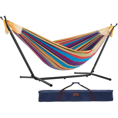 Vivere double cotton hammock on a steel stand