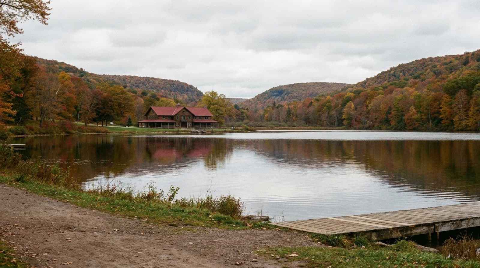 Red House Lake with the forested hills of Allegany State Park behind it
