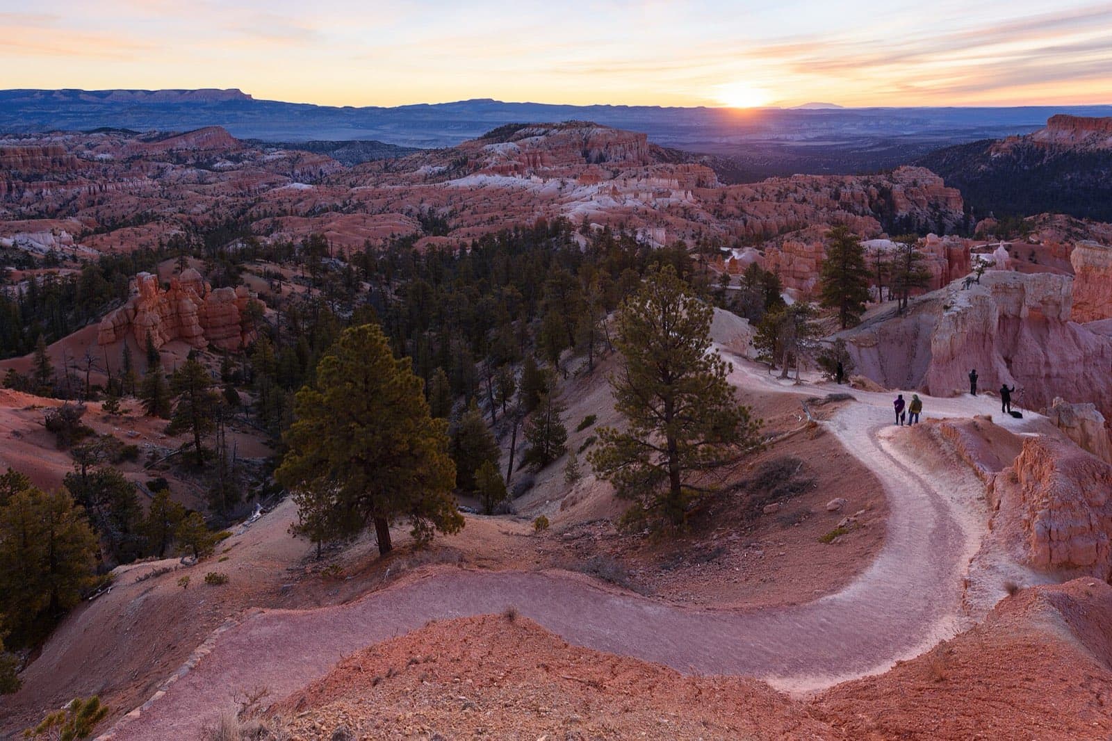 The Bryce Amphitheater hoodoos glowing below Sunrise Point