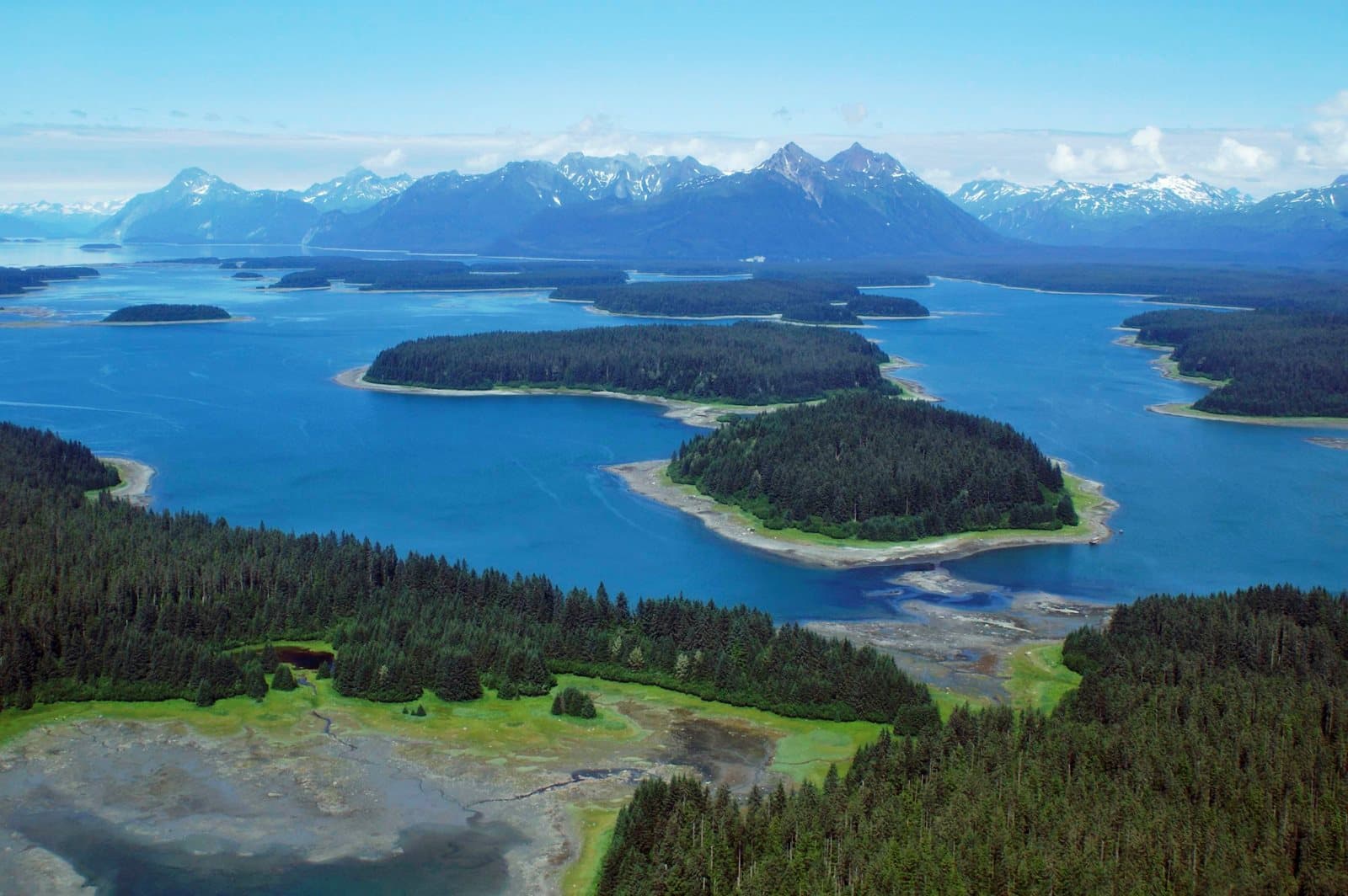 Sheltered water and forested islands in Glacier Bay