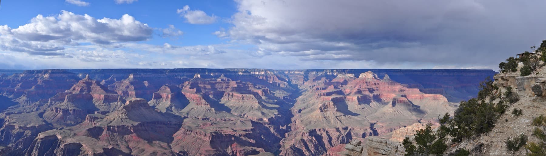 A wide canyon panorama from Yavapai Geology Museum on the South Rim