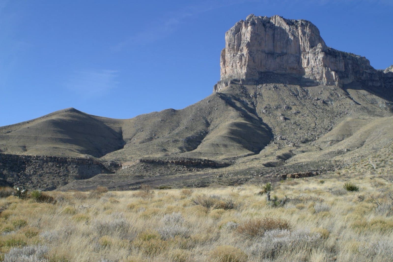El Capitan, the signature limestone peak of the Guadalupe Mountains, rising above the Chihuahuan Desert in Guadalupe Mountains National Park, Texas