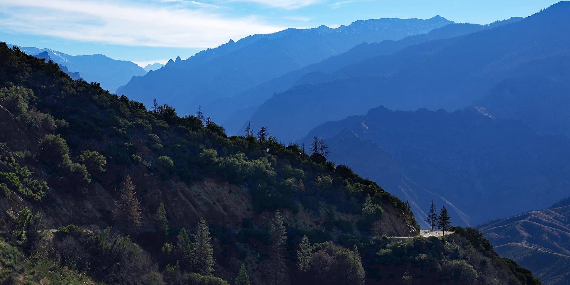 Morning light over the Kings Canyon Scenic Byway and canyon walls