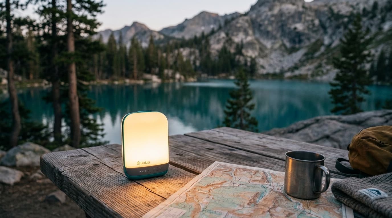 BioLite AlpenGlow 500 lantern displayed clearly with warm campsite light