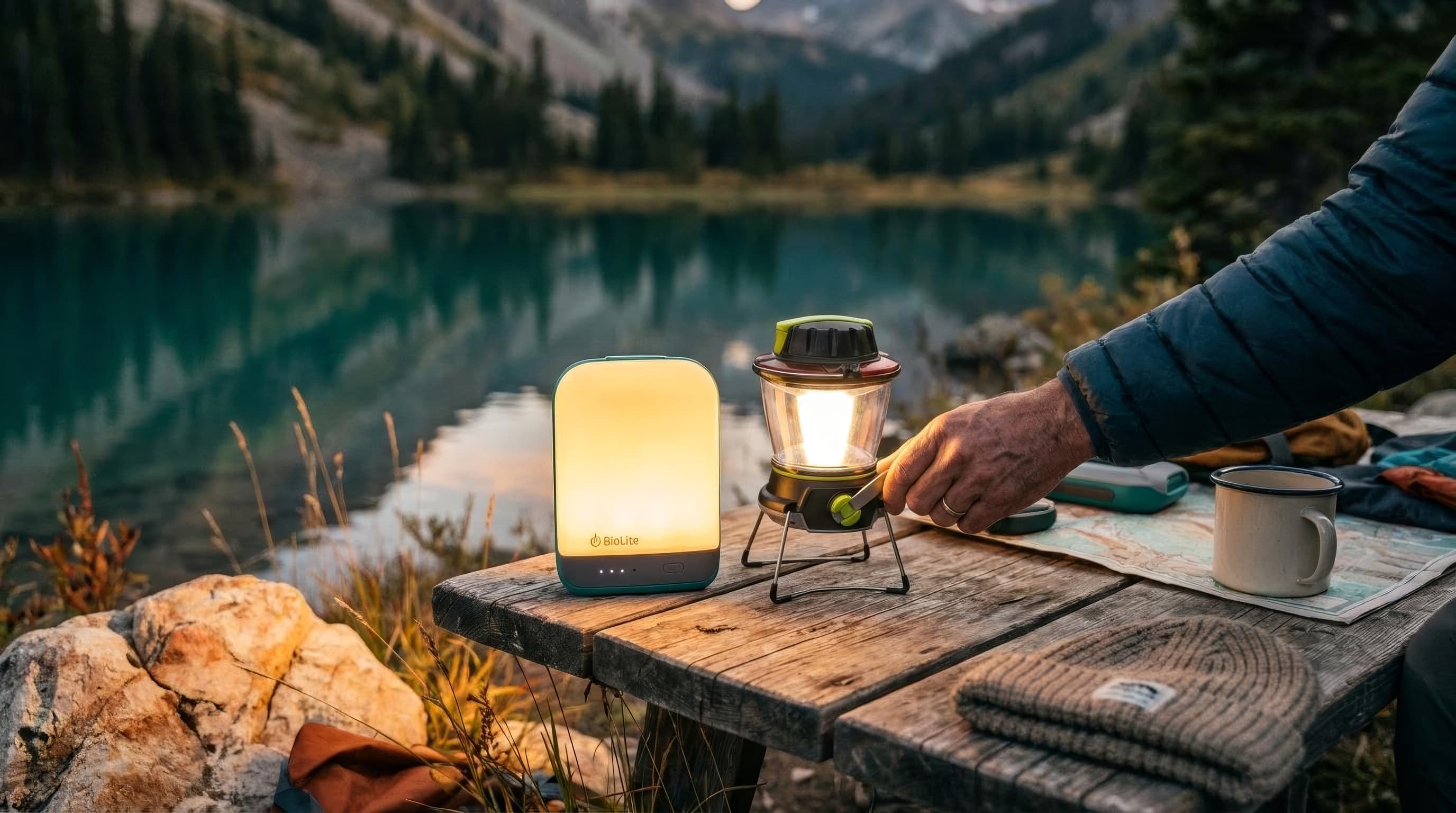 BioLite AlpenGlow 500 and Goal Zero Lighthouse 600 lanterns shown side by side