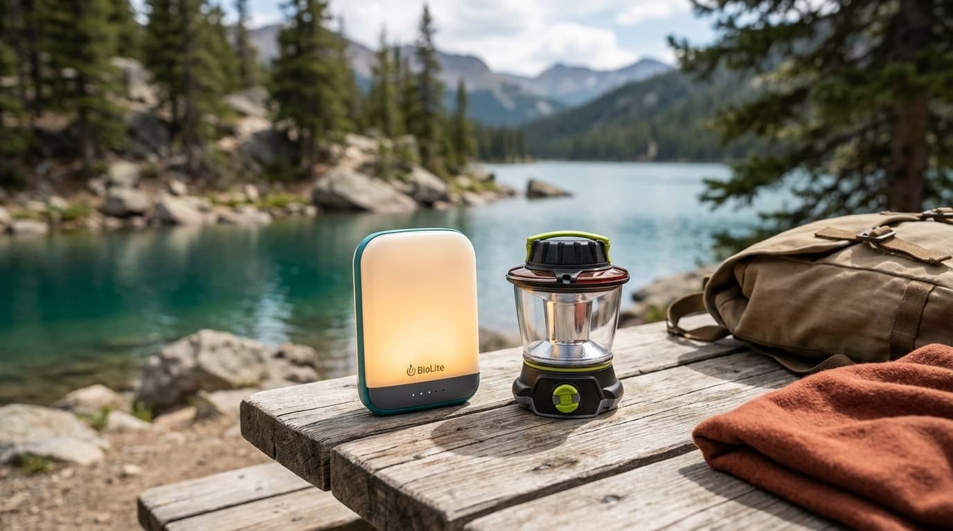 BioLite AlpenGlow 500 and Goal Zero Lighthouse 600 lanterns shown side by side