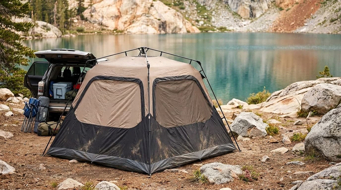 Coleman 4-Person Instant Cabin Tent with its pre-attached frame extended