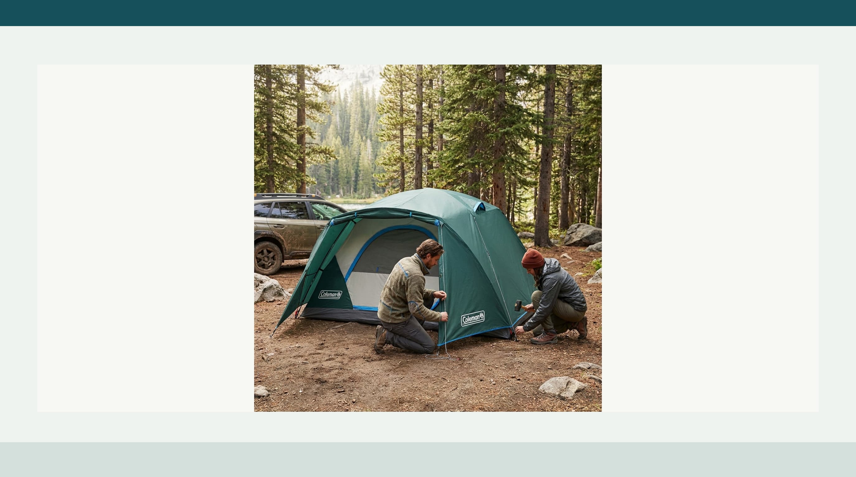 Coleman Skydome 4-Person tent with its green full rainfly and front vestibule pitched