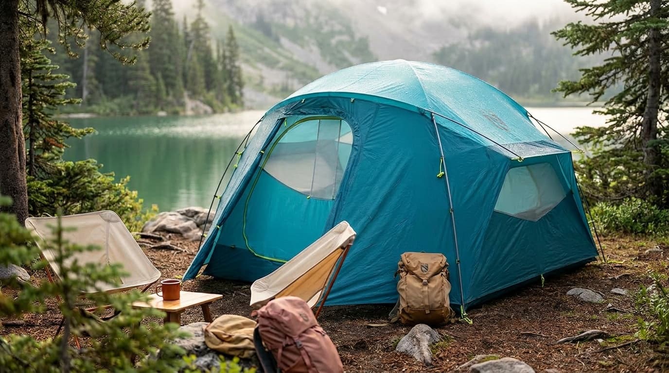 NEMO Aurora Highrise 4-Person tent with steep walls, full rainfly, and front vestibule
