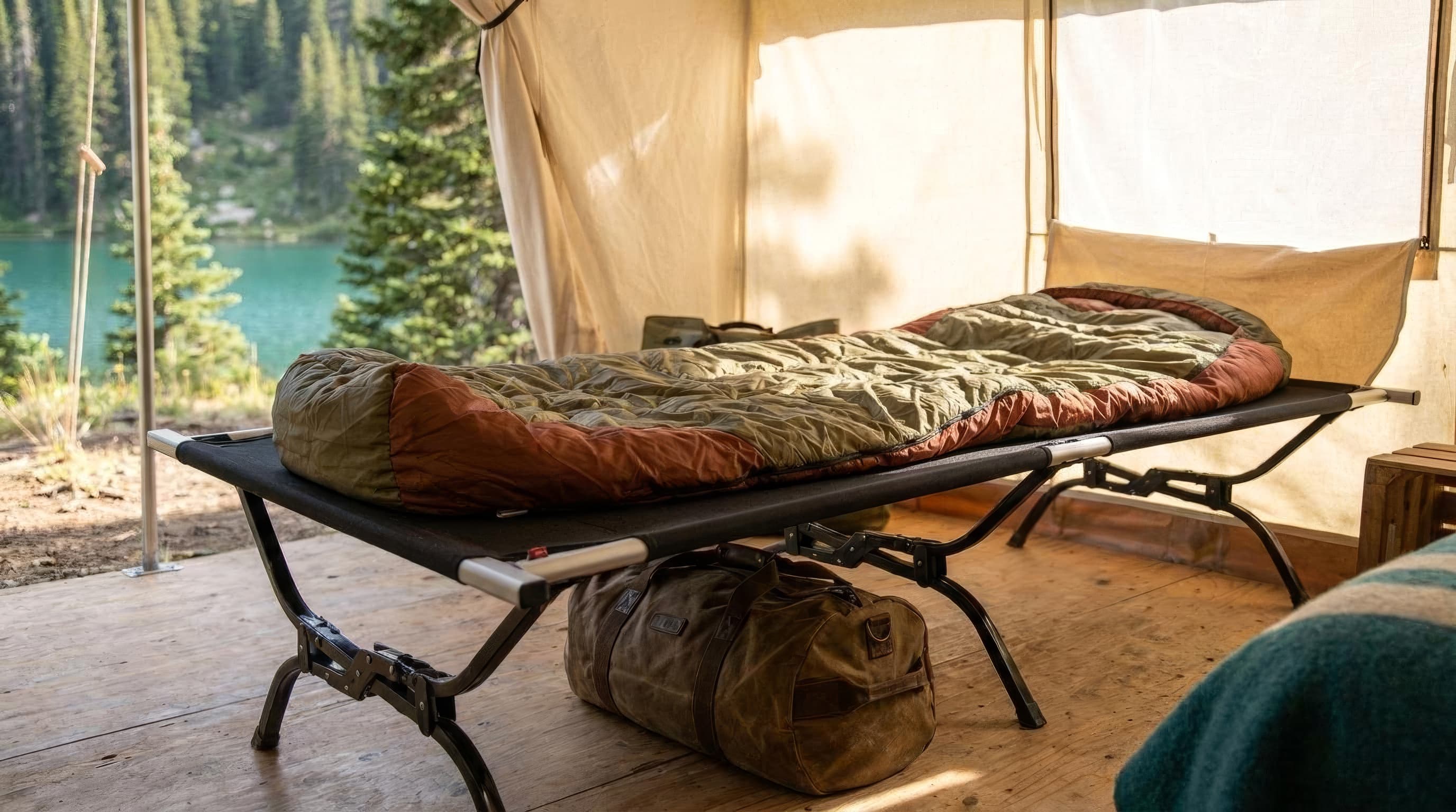 Teton Outfitter XXL camping cot filling a large basecamp tent