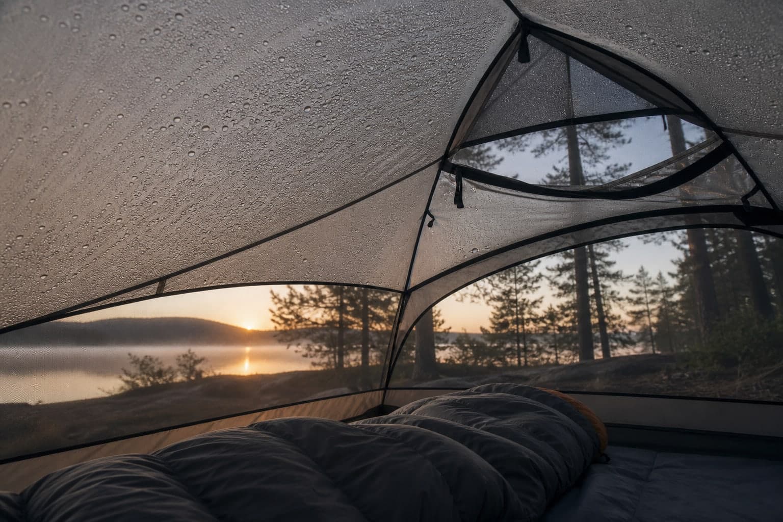 The ventilated interior of a camping tent