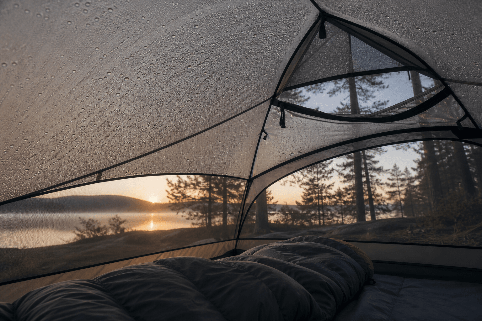 The ventilated interior of a camping tent