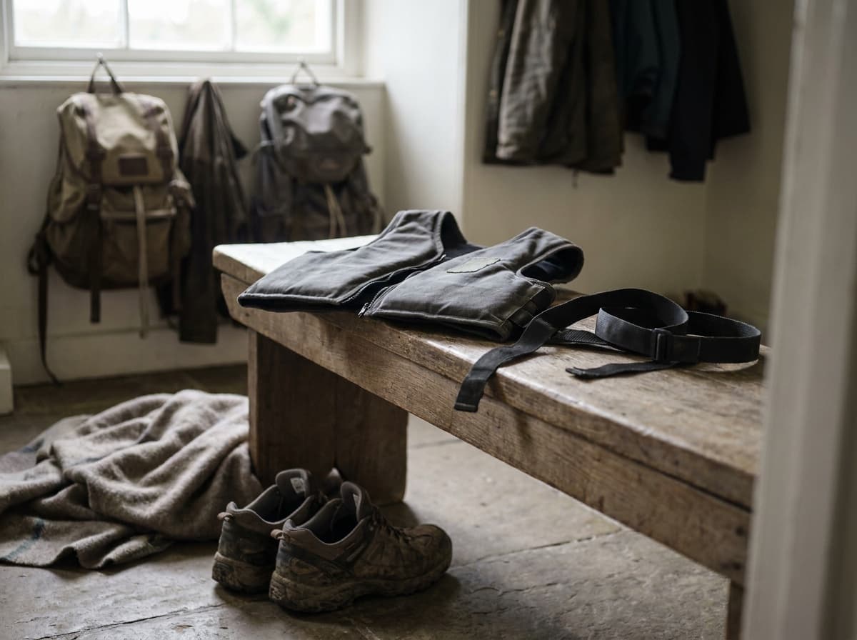 Illustration of an unbranded exercise vest and adjustment straps on an indoor bench