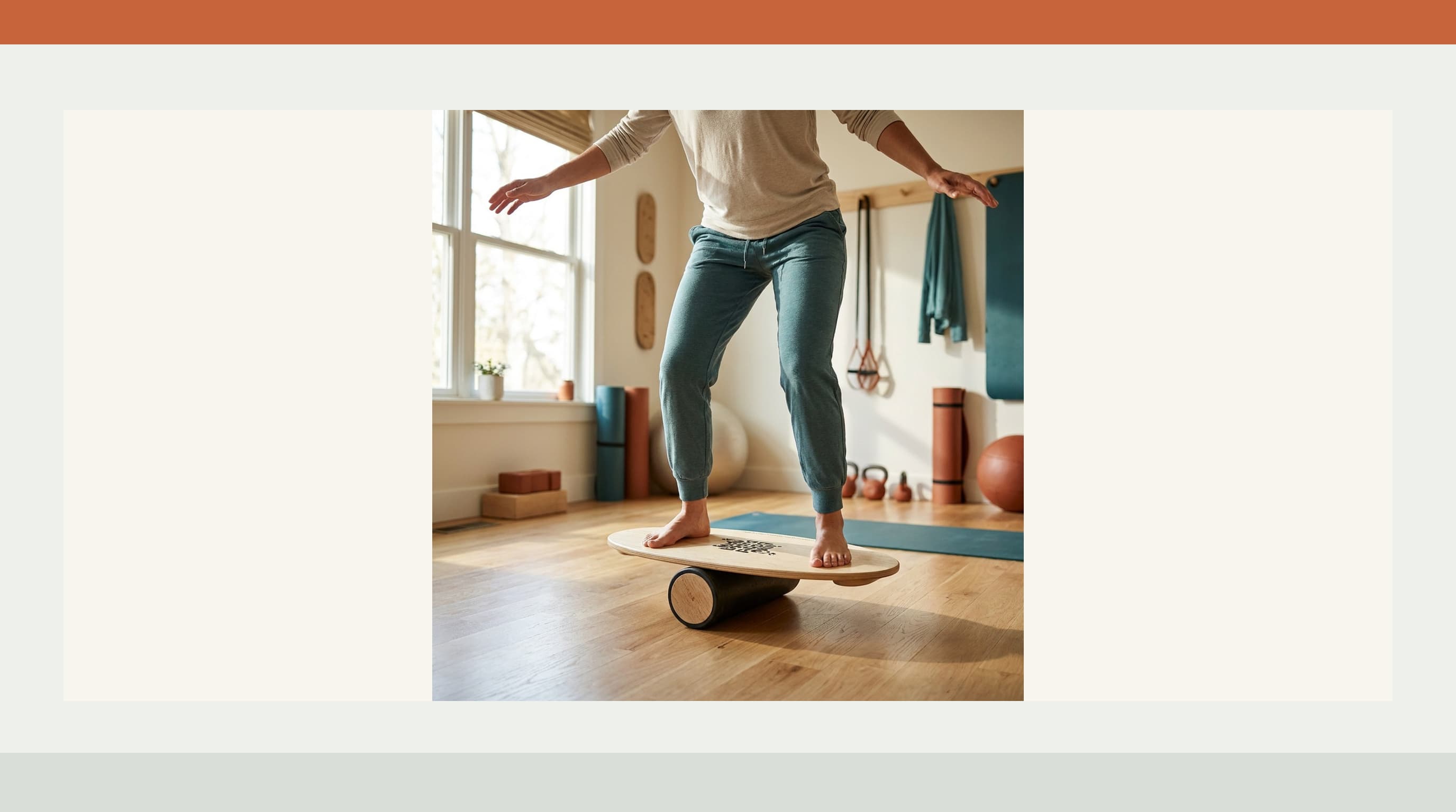 Indo Board Original maple balance board resting across its cylindrical roller