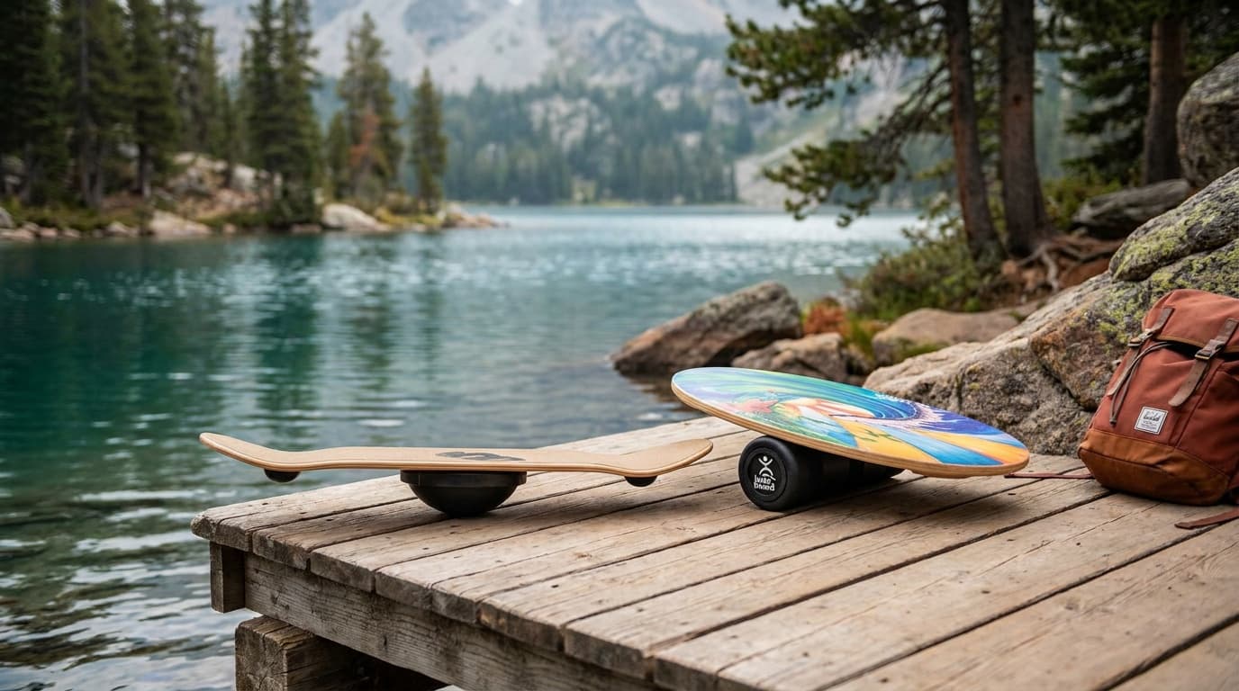 Whirly Board Sport 360 and Indo Board Original shown side by side with their different pivot and roller bases