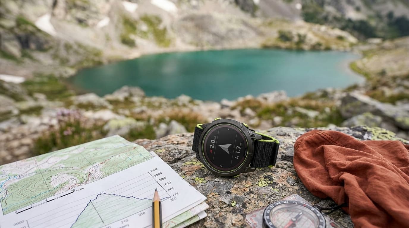 Garmin Enduro 3 watch shown clearly in a long-distance hiking setting