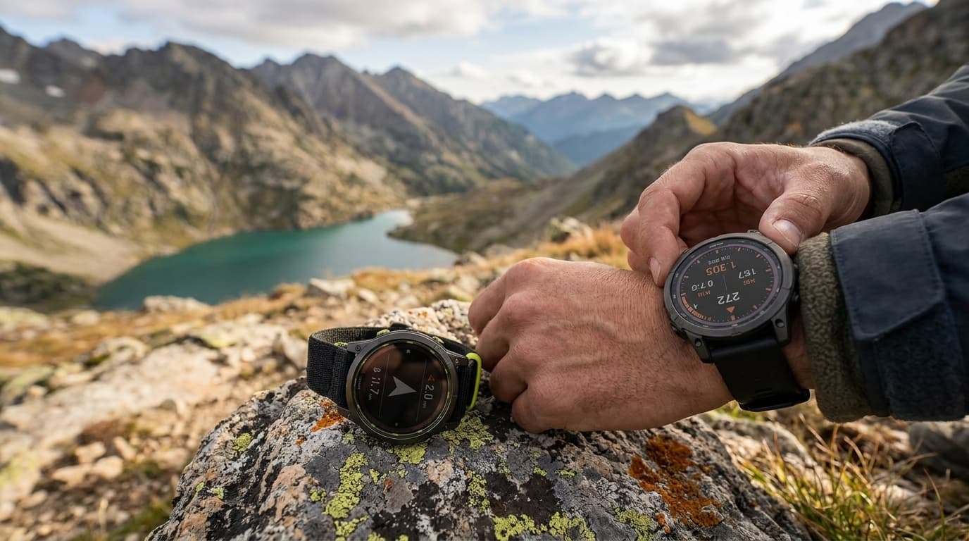 Garmin Fenix 8 Solar and Garmin Enduro 3 watches shown side by side