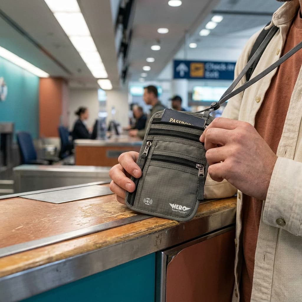 HERO Neck Wallet, RFID Blocking Passport Holder, Easy to Conceal Travel Pouch
