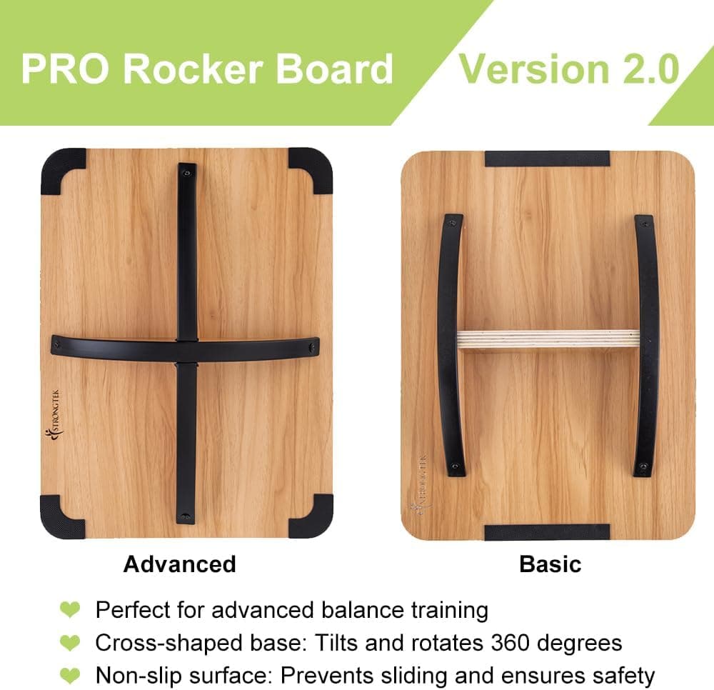 StrongTek Professional Wooden Balance Board, Crossed Hardwood Base (Extra Large)