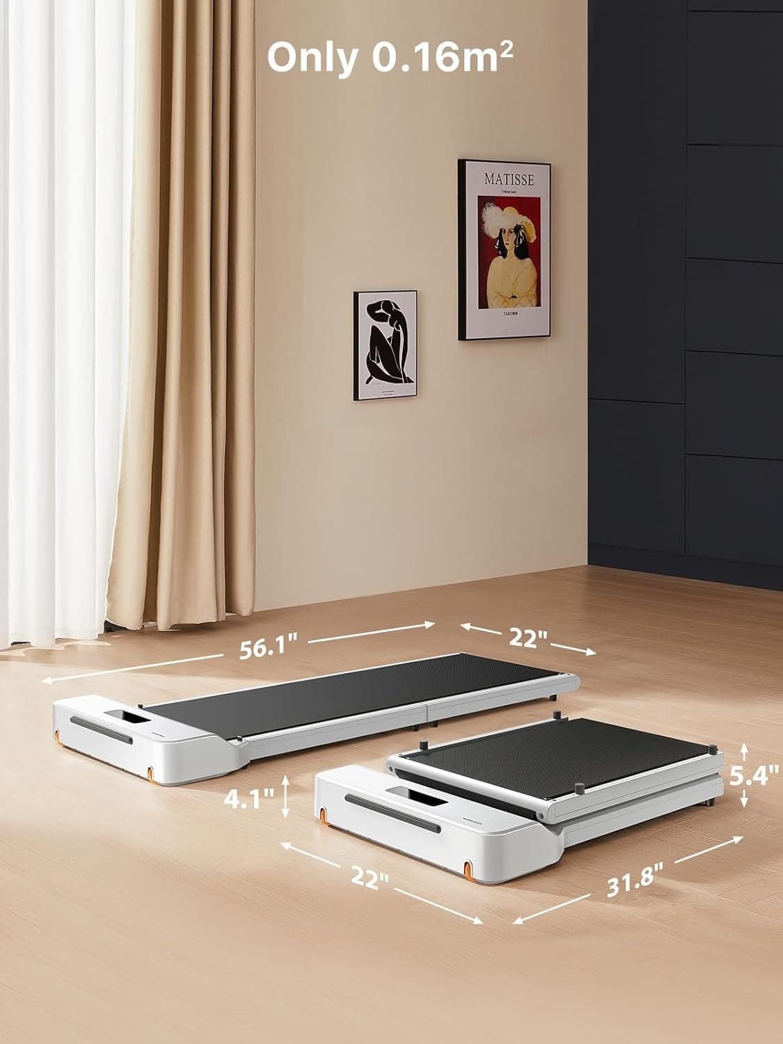 WalkingPad Z1 shown open and folded in half with its length and height marked