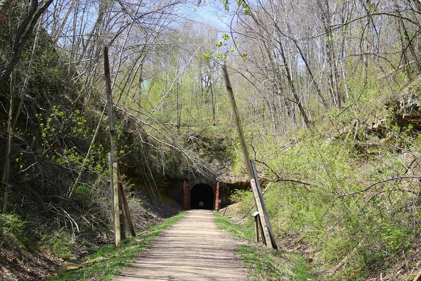 The Elroy-Sparta State Trail approaching a former railroad tunnel in Wisconsin