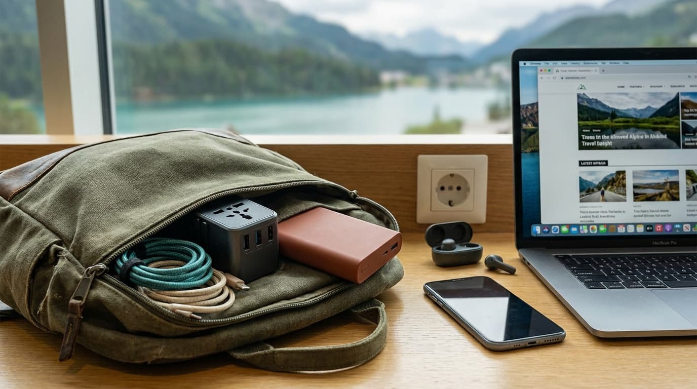 A traveler checking the watt-hour label on a power bank before a flight