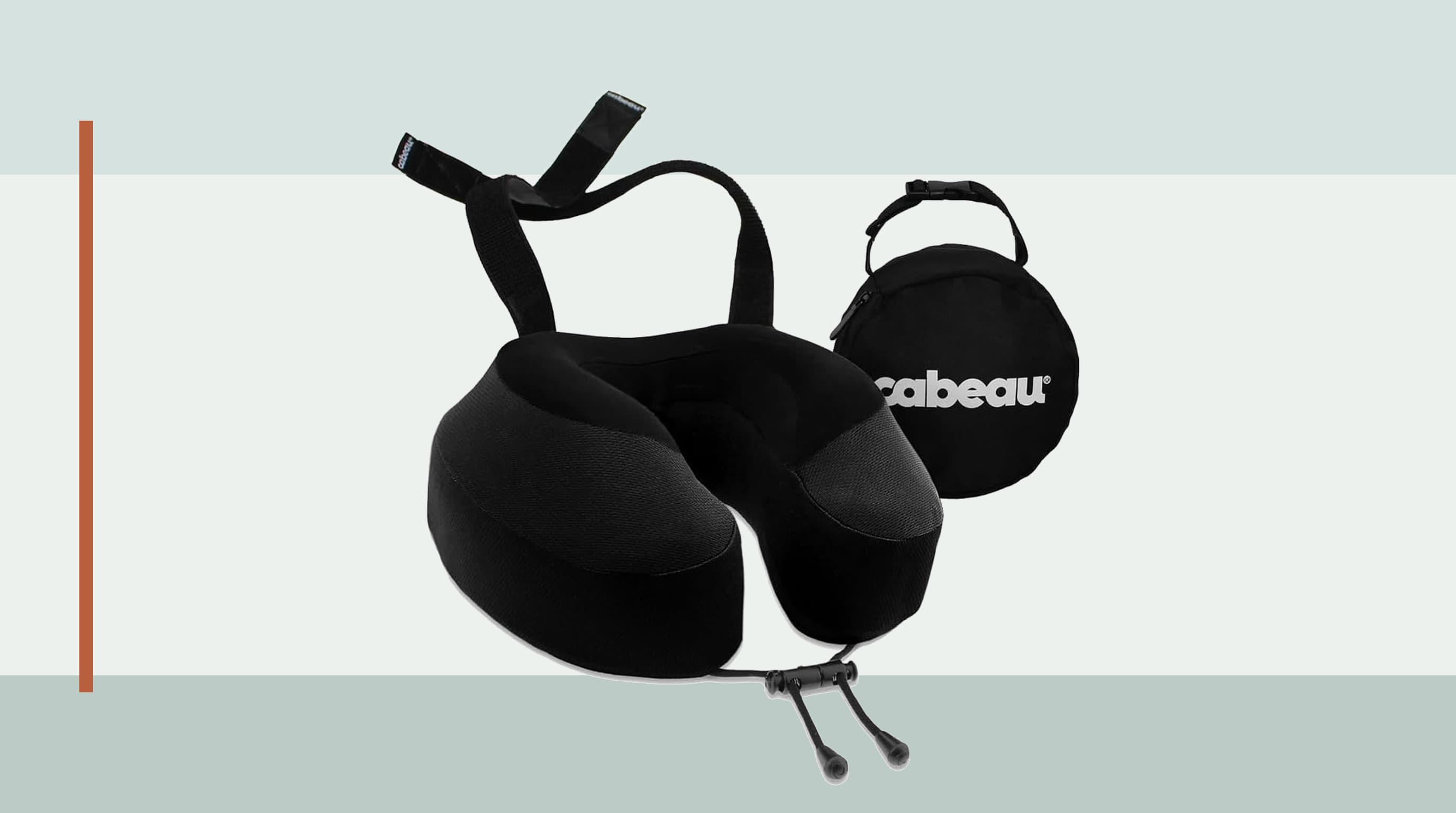 Cabeau Evolution S3 travel pillow attached to an airplane headrest