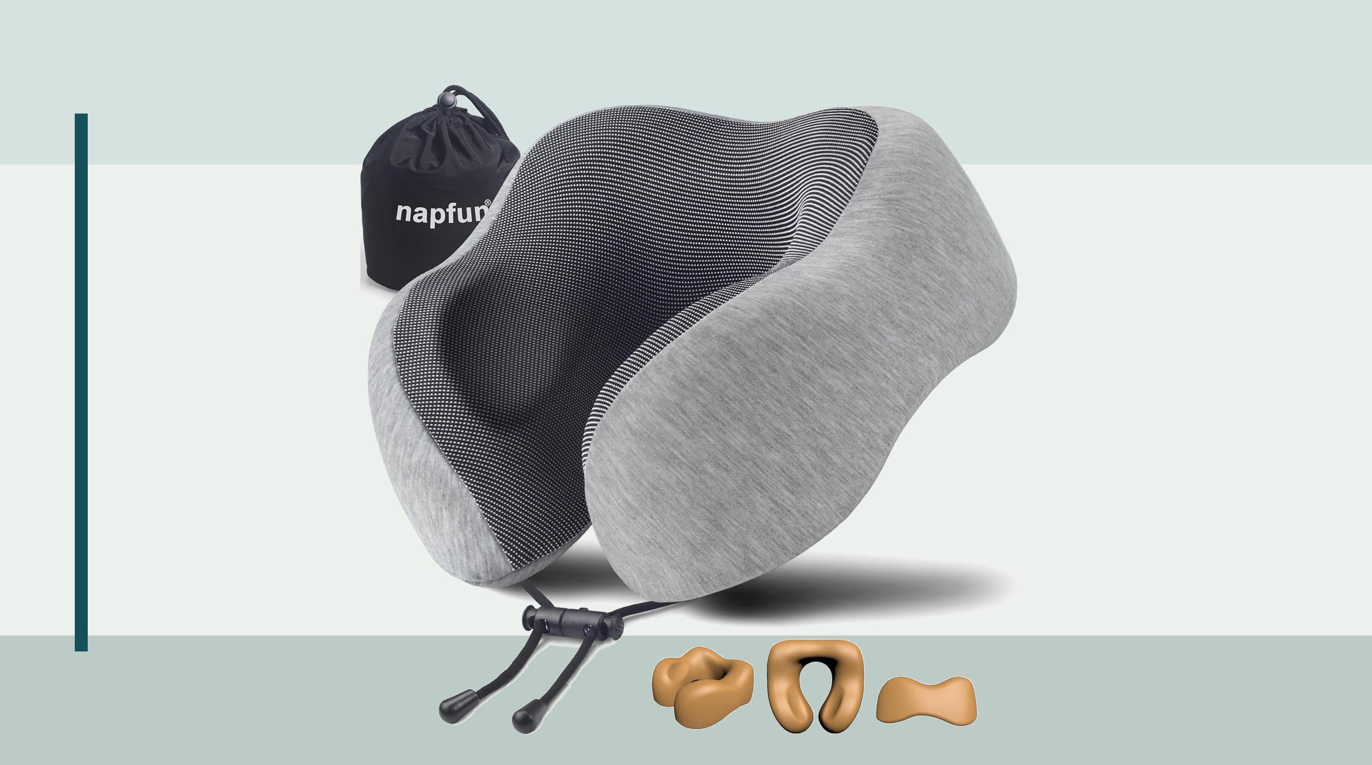 napfun memory foam neck pillow packed beside a budget carry-on
