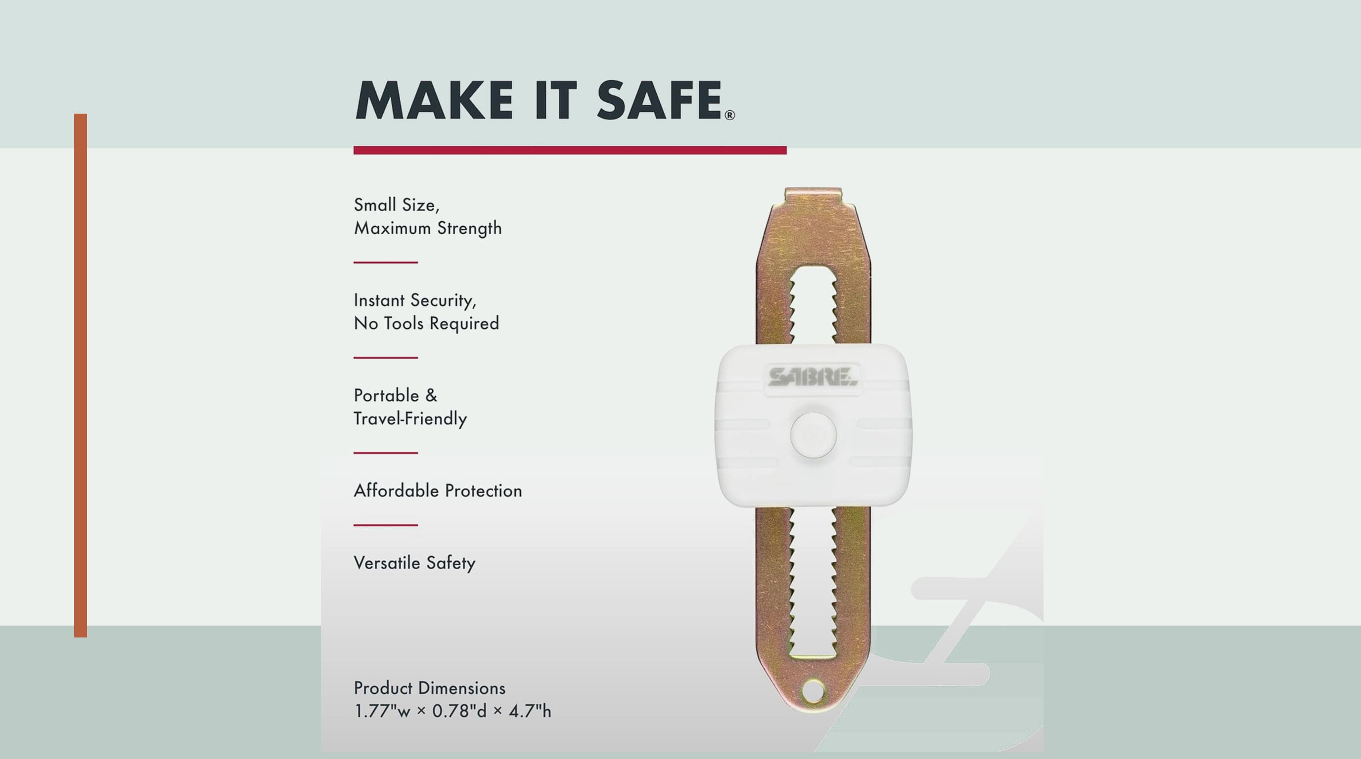 SABRE Compact Travel Door Lock shown beside a hotel room latch