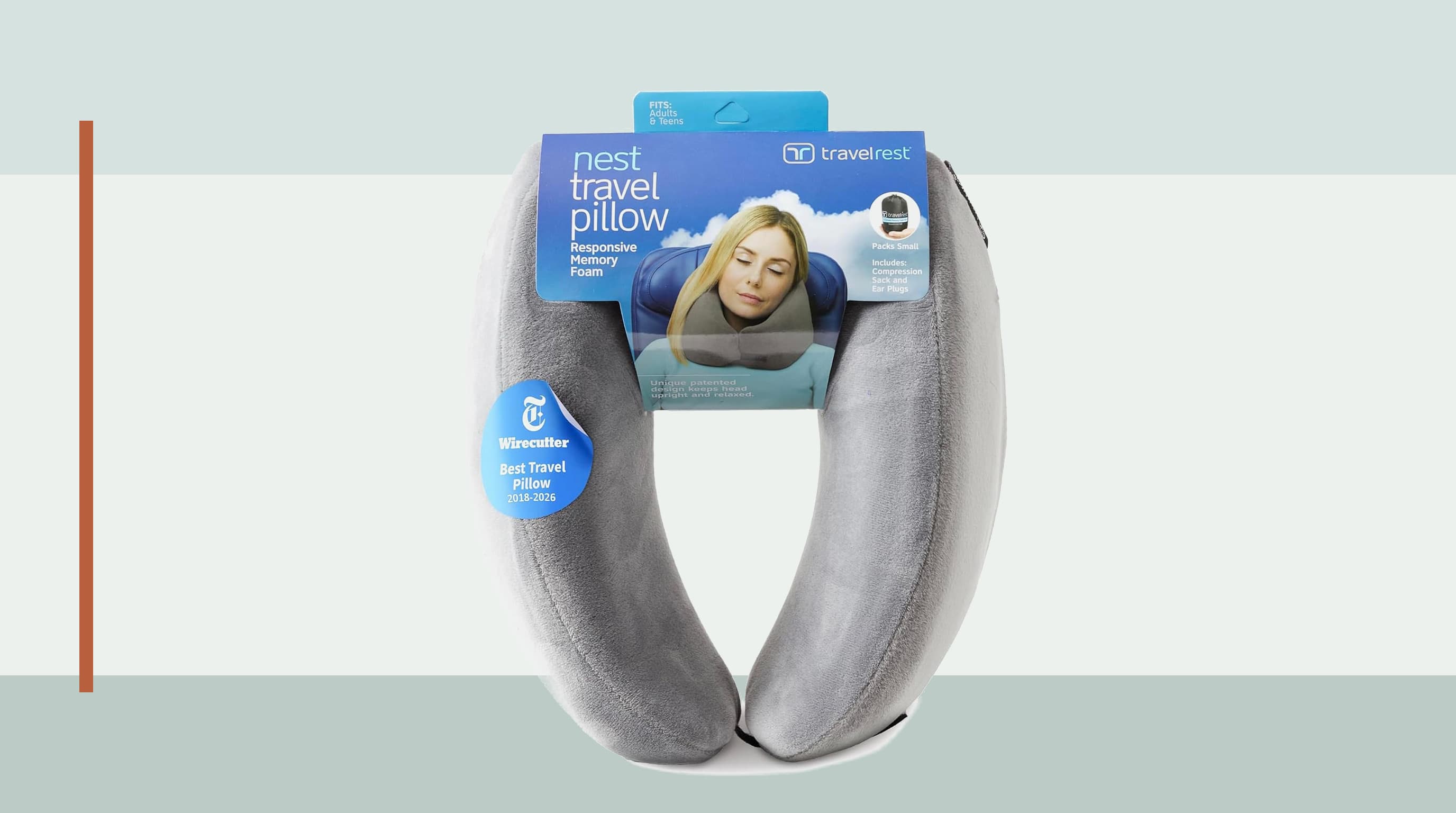 Travelrest Nest Ultimate memory foam pillow on an airplane seat