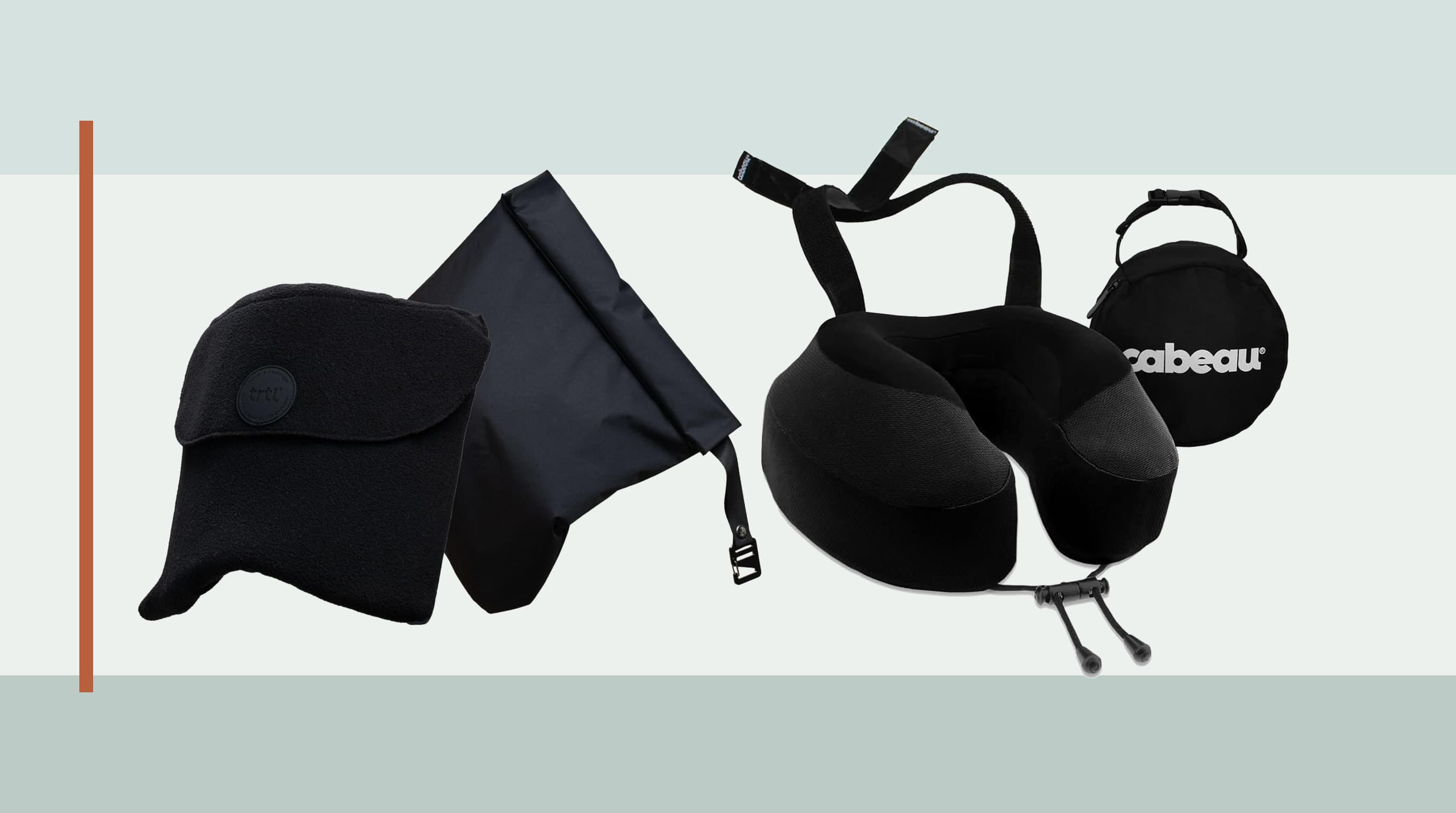 Trtl wrap support and Cabeau memory foam travel pillow compared on adjacent airplane seats