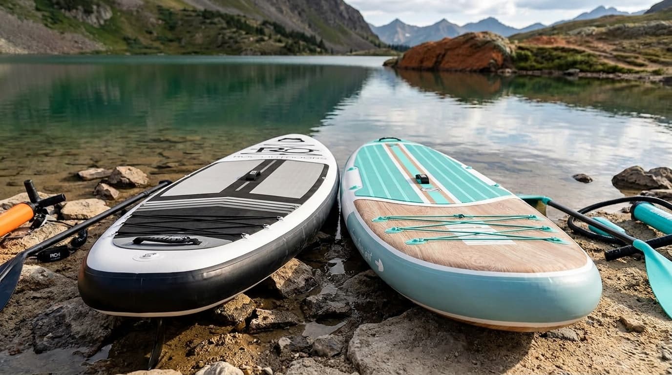 Roc and Niphean 10 foot 6 inch inflatable paddleboard packages shown side by side