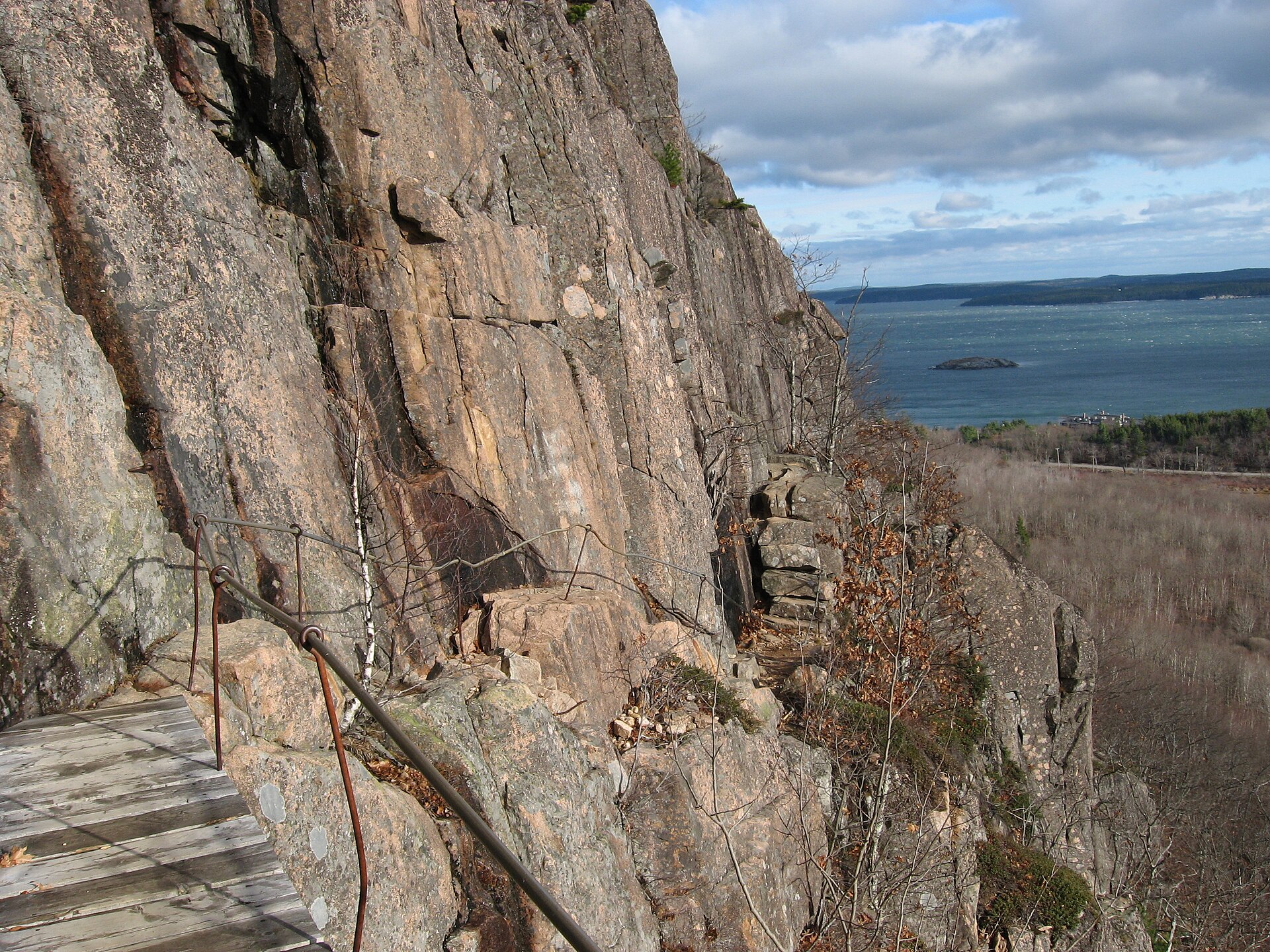 Iron rungs and exposed granite on Acadia's Precipice Trail