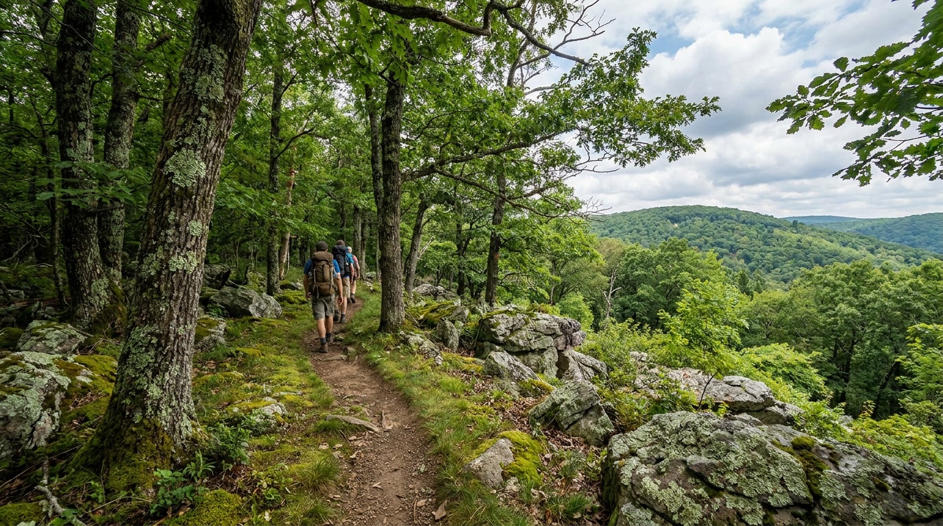 Forested hiking trail through the un-glaciated hills of Allegany