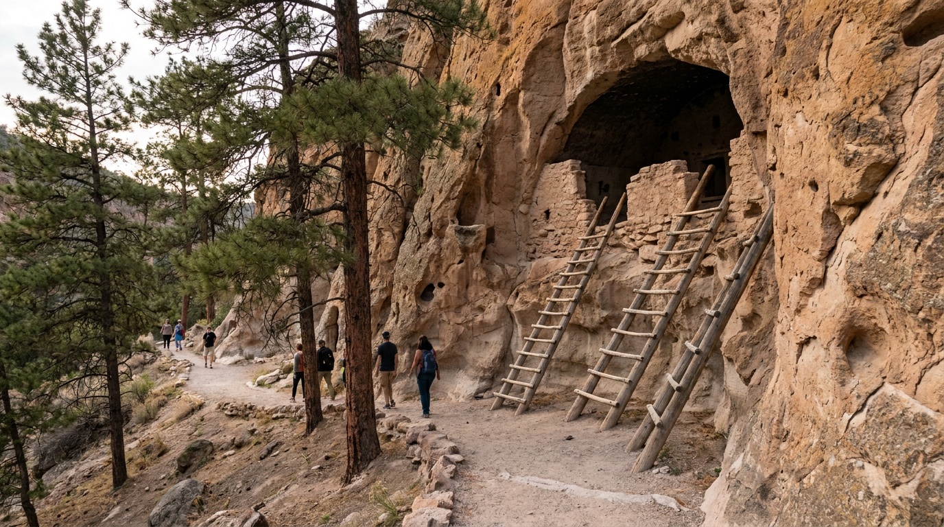 The Alcove House high on the cliff with its long ladders