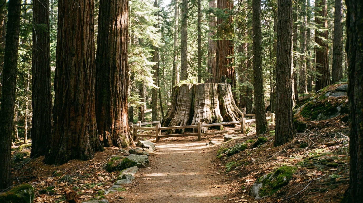 The North Grove trail and the Big Stump