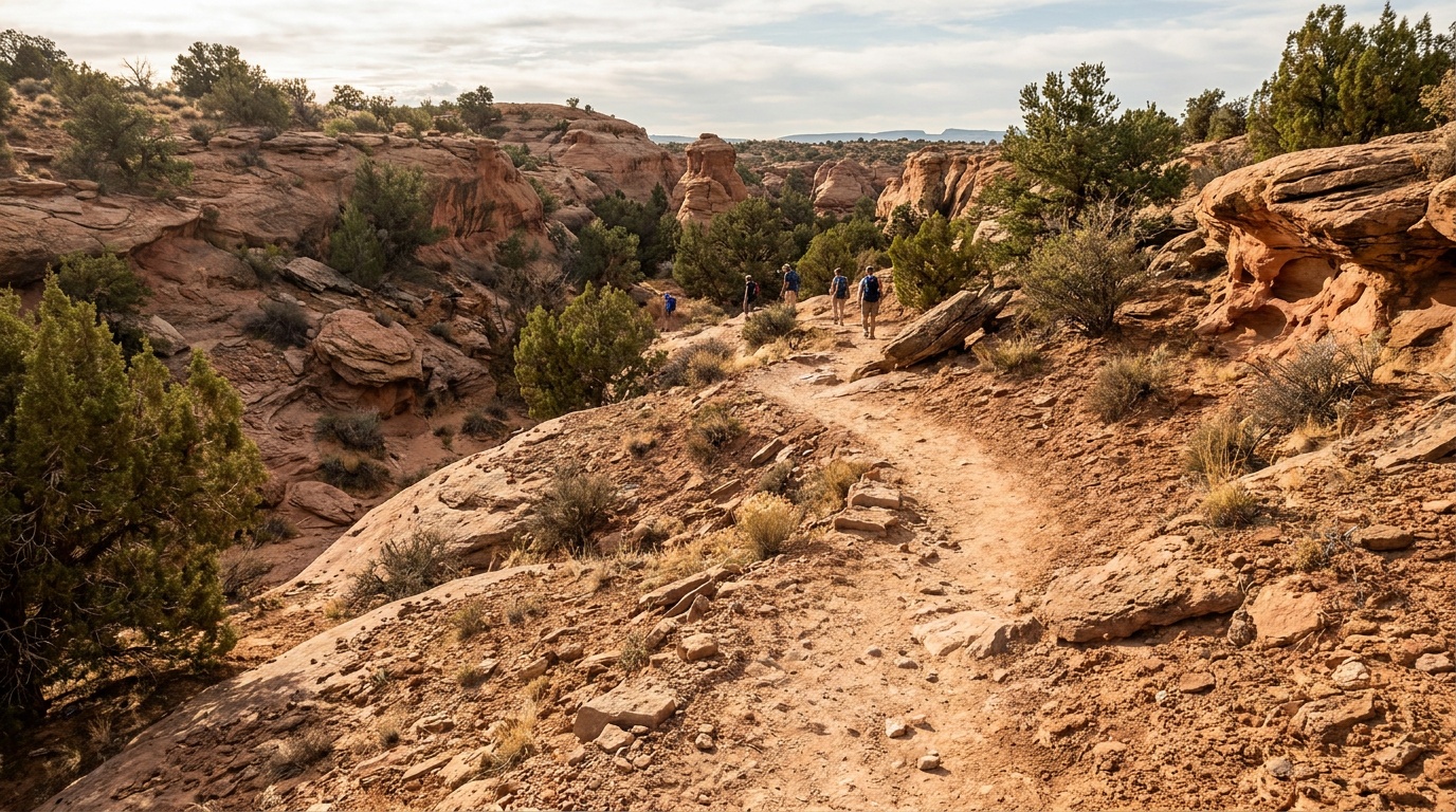 Hiking trail through the red caprock canyon