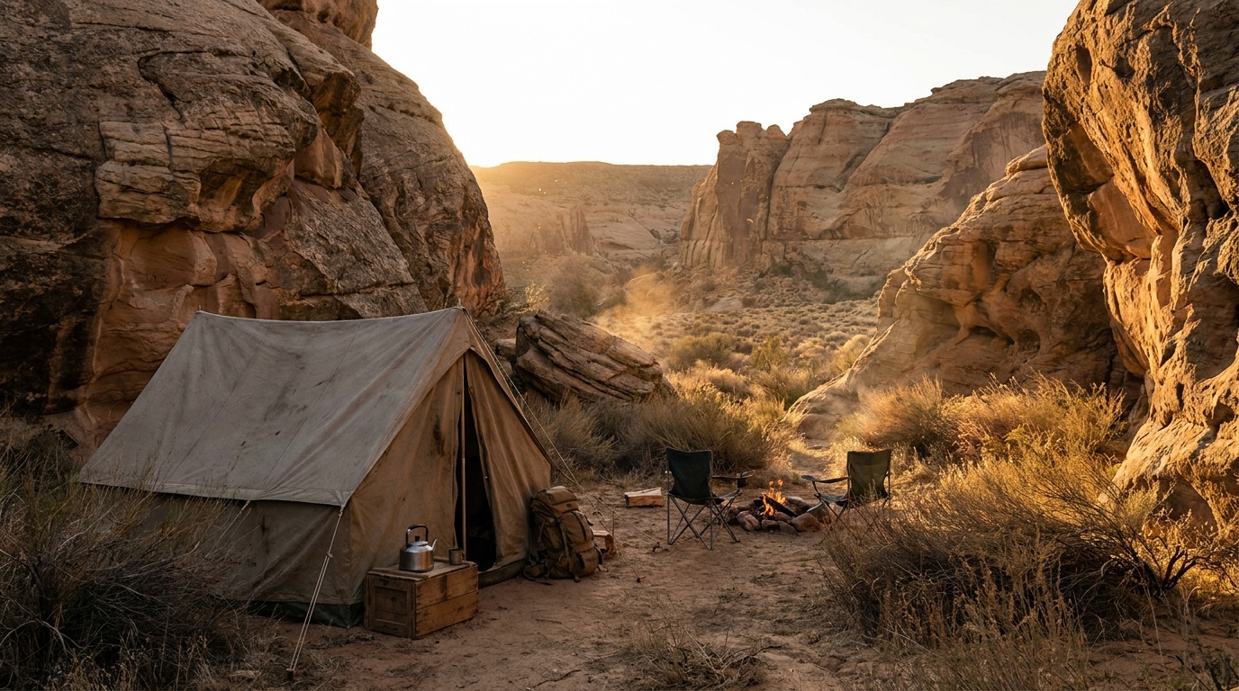 A campsite tucked among the rock formations
