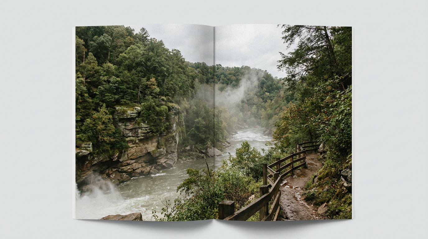 The forested Cumberland River gorge below the falls