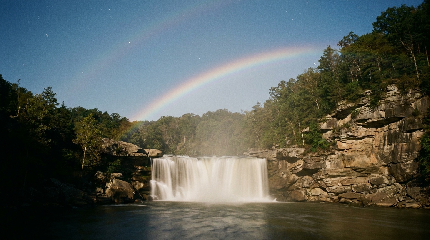 Night long-exposure of the moonbow at Cumberland Falls