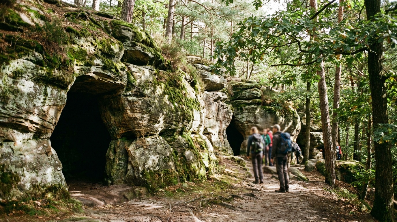 Rock crevices and caves along the Devil's Den Trail