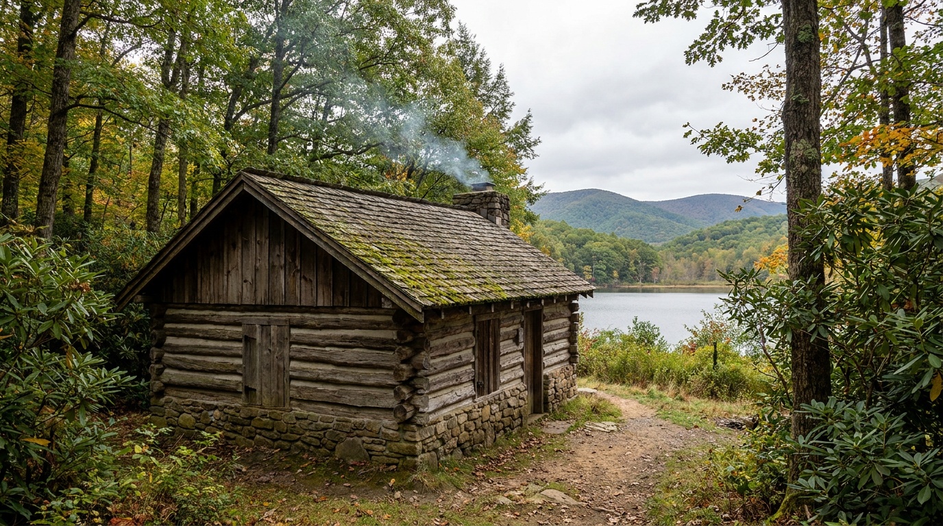 A historic stone-and-timber CCC cabin at Douthat State Park
