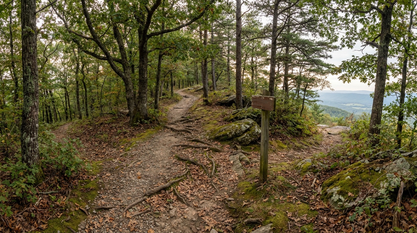 A wooded ridge trail in the Allegheny Mountains at Douthat State Park