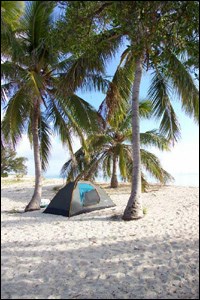 A tent set up at the Garden Key campground